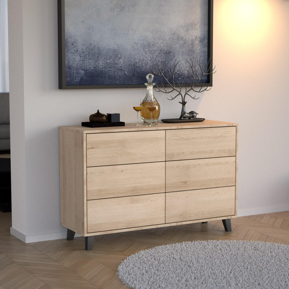 KOMMODE Home mit 6 Schubladen, 120 cm, ohne Griffe, eiche Artisan - Schwarz/Eiche Artisan, Holzwerkstoff (120/80/40cm) - Beautysofa