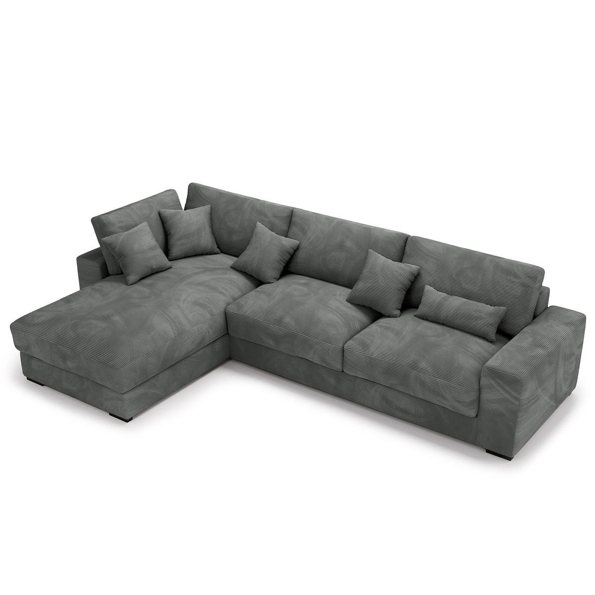ECKSOFA mit Longchair - Schwarz/Graphitfarben, Kunststoff/Textil (340/205cm) - home24