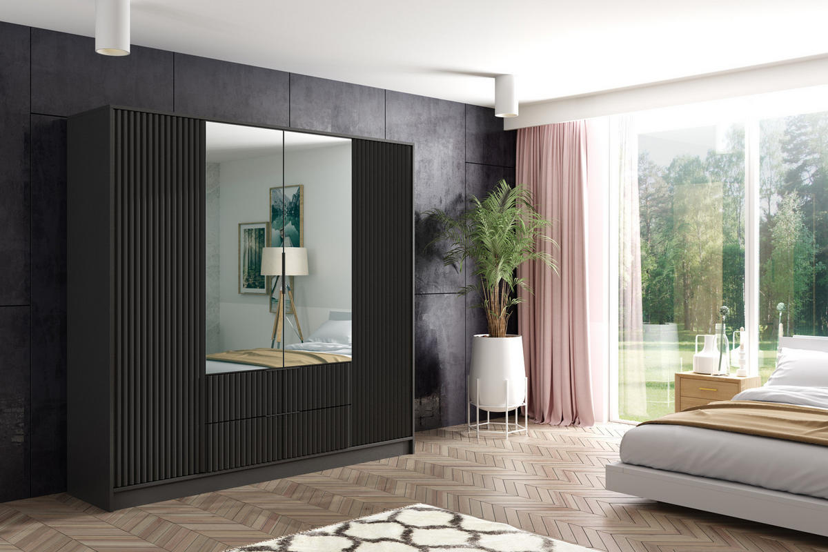 KLEIDERSCHRANK NOA - 200 cm - Schwarz - Schwarz, Holzwerkstoff (200/200/51cm) - ALTDECOR