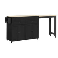 KÜCHENINSEL mit ausziehbarer Arbeitsplatte 112-180,5 cm MDF Black/Natural - Schwarz, Holz (45/92.2/180.5cm) - Beauniv