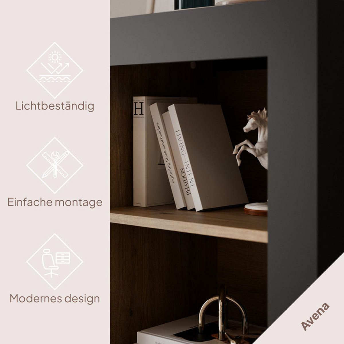 HIGHBOARD AVENA 97/40/136 cm, Schwarz / Eiche - Schwarz, Holzwerkstoff/Kunststoff (97/136/40cm) - Idohome