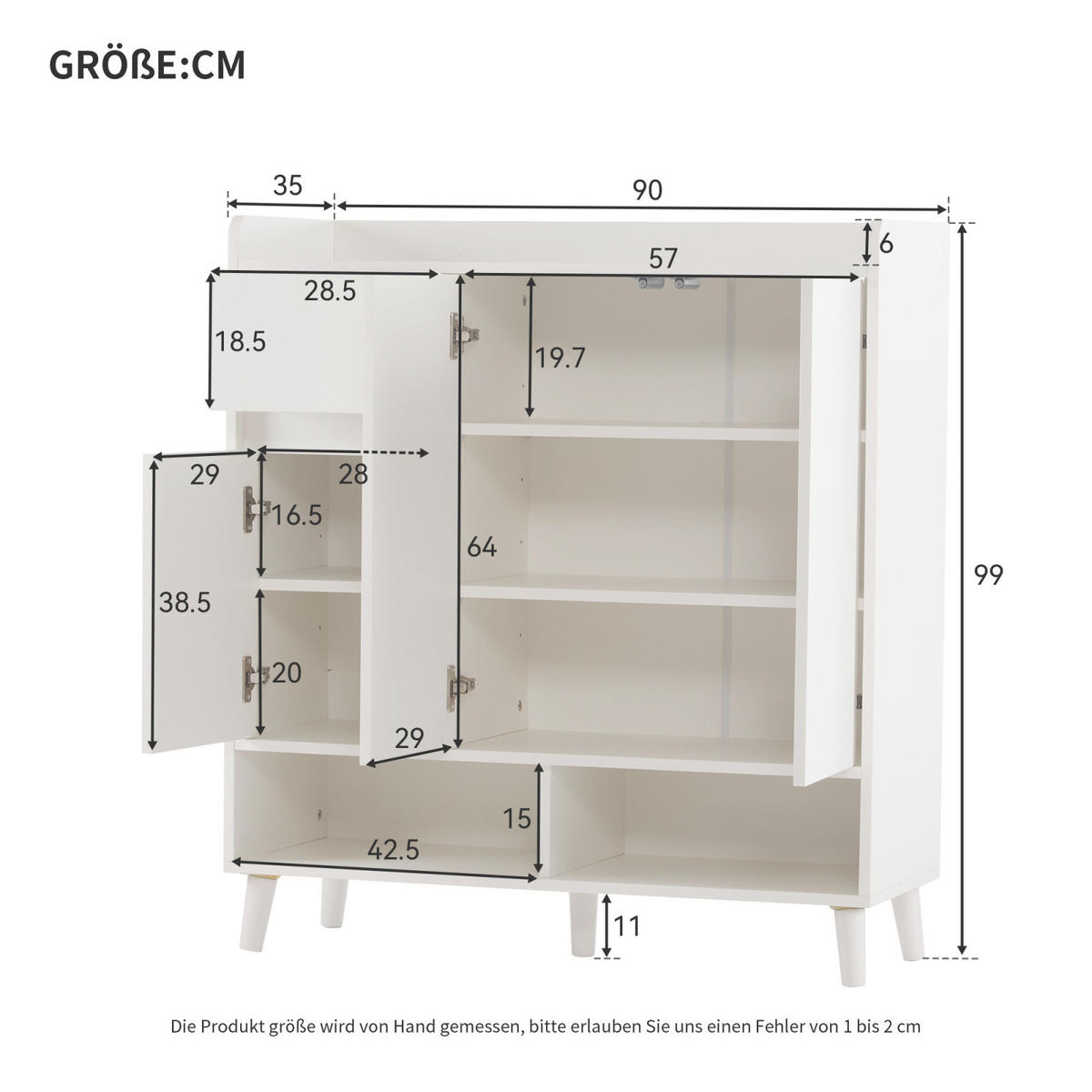 SCHUHKOMMODE Sideboard Weiß 90x35x99 cm mit verstellbaren Einlegeböden - Weiß, Holz (90/99/35cm) - PARAFTA HOME