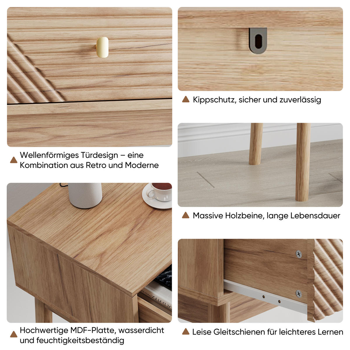 SCHMINKTISCH Moderner 100 cm Eiche Natur & Massivholz – Frisiertisch mit 2 Wellen-Schubladen im Mid-Century-Stil - Eichefarben, Holzwerkstoff (100/80/35cm) - Urban Meuble