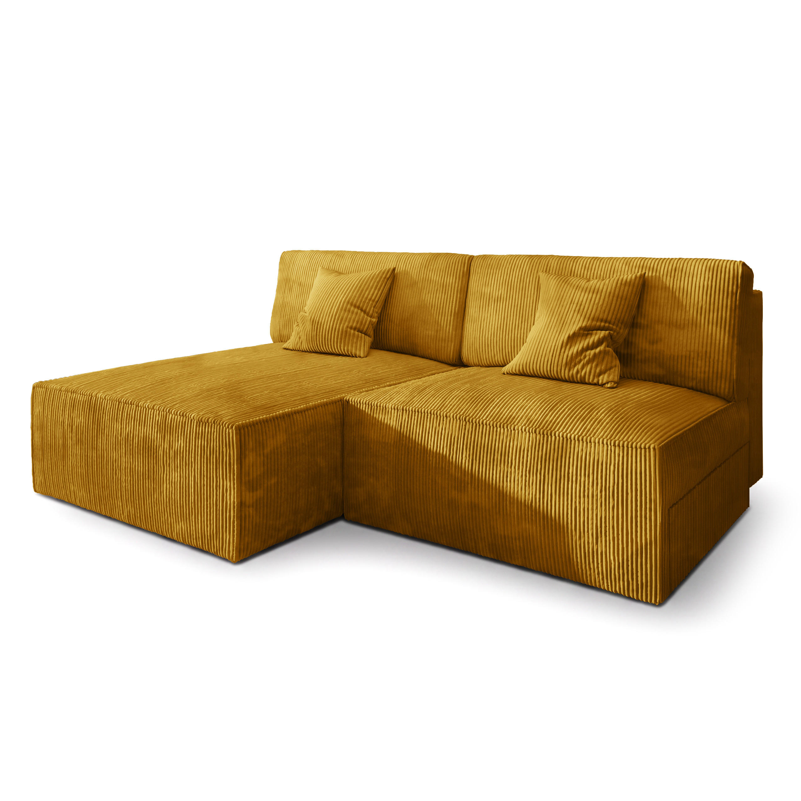 ECKSOFA FIORO P Gelb Kordstoff mit Schlaffunktion - Gelb/Grau, Holz/Kunststoff (204/148cm) - MASSENO