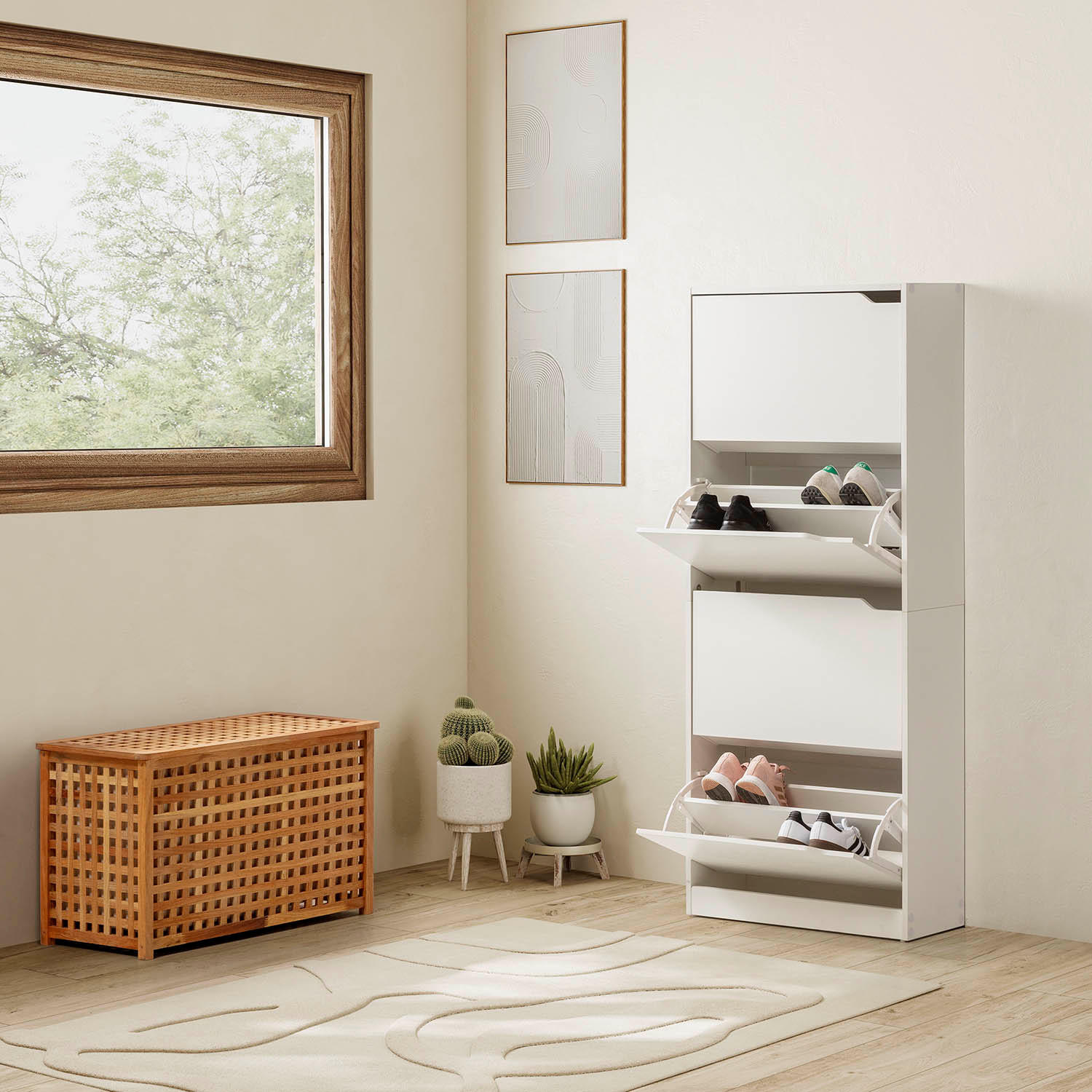 Thumbnail - VS Venta-stock Schuhrank, Weiß, Holzwerkstoff, Rechteckig, 63x150x24 cm, Garderobe, Schuhaufbewahrung, Schuhkipper