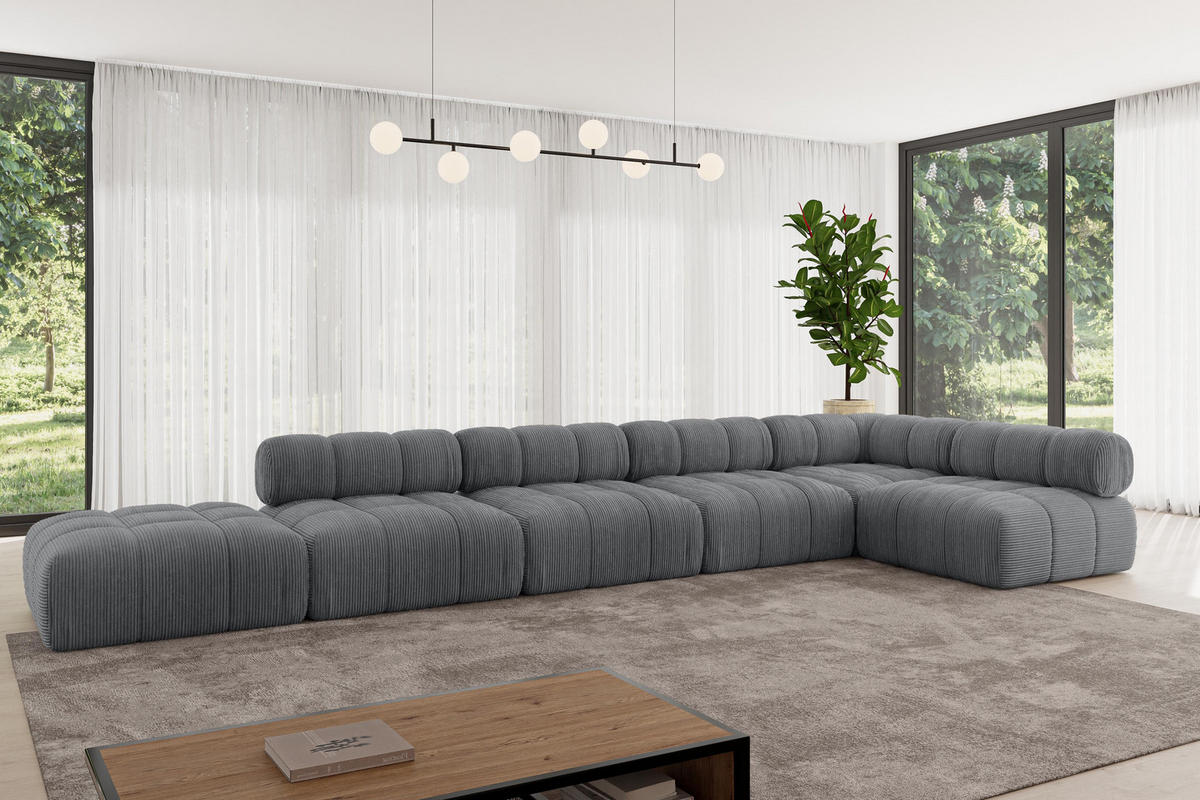 ECKSOFA modulares Sofa Favio-L3 - 475x190x70 cm Dunkelgrau Cord - Dunkelgrau, Holzwerkstoff/Textil (475/190cm) - ALTDECOR