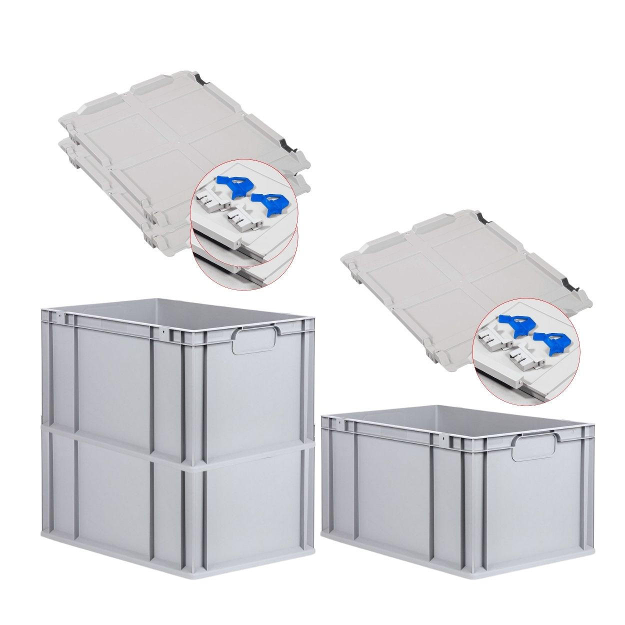 EUROBOX 3x Nextgen Economy Mit Scharnierdeckel Grau/BlauGriffe Geschlossen 65 Liter - Blau, Kunststoff (40/32/60cm) - PROREGAL
