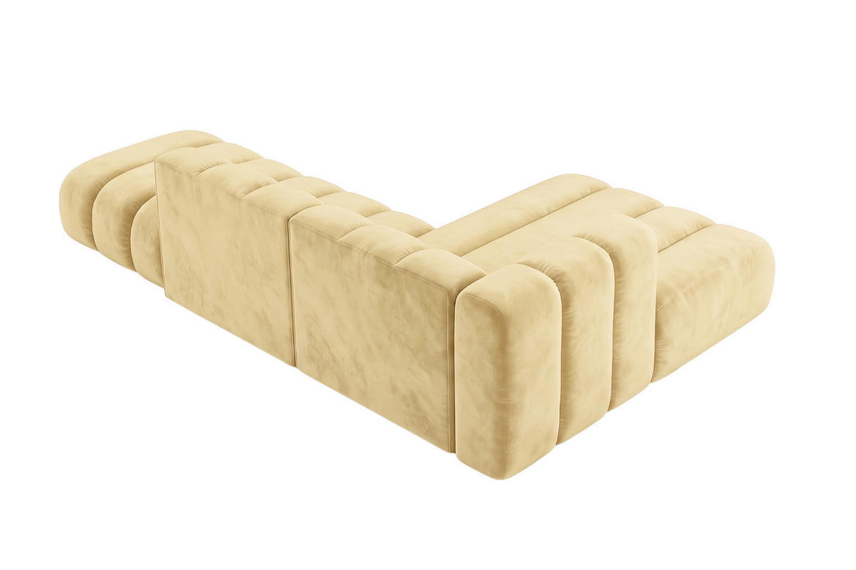 ECKSOFA Modulares In L-Form Mit Hocker, Velvet-Stoff Riviera, Buttergelb, Rechts, GRAND Mini - Hellgelb, Holz (295/179cm) - Kaiser Möbel