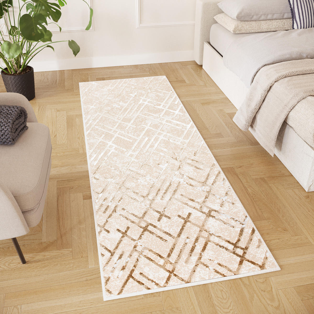 LÄUFER Crystal Beige Marmor Optik 100/600 cm - Beige, Textil (100/600cm) - Tapiso