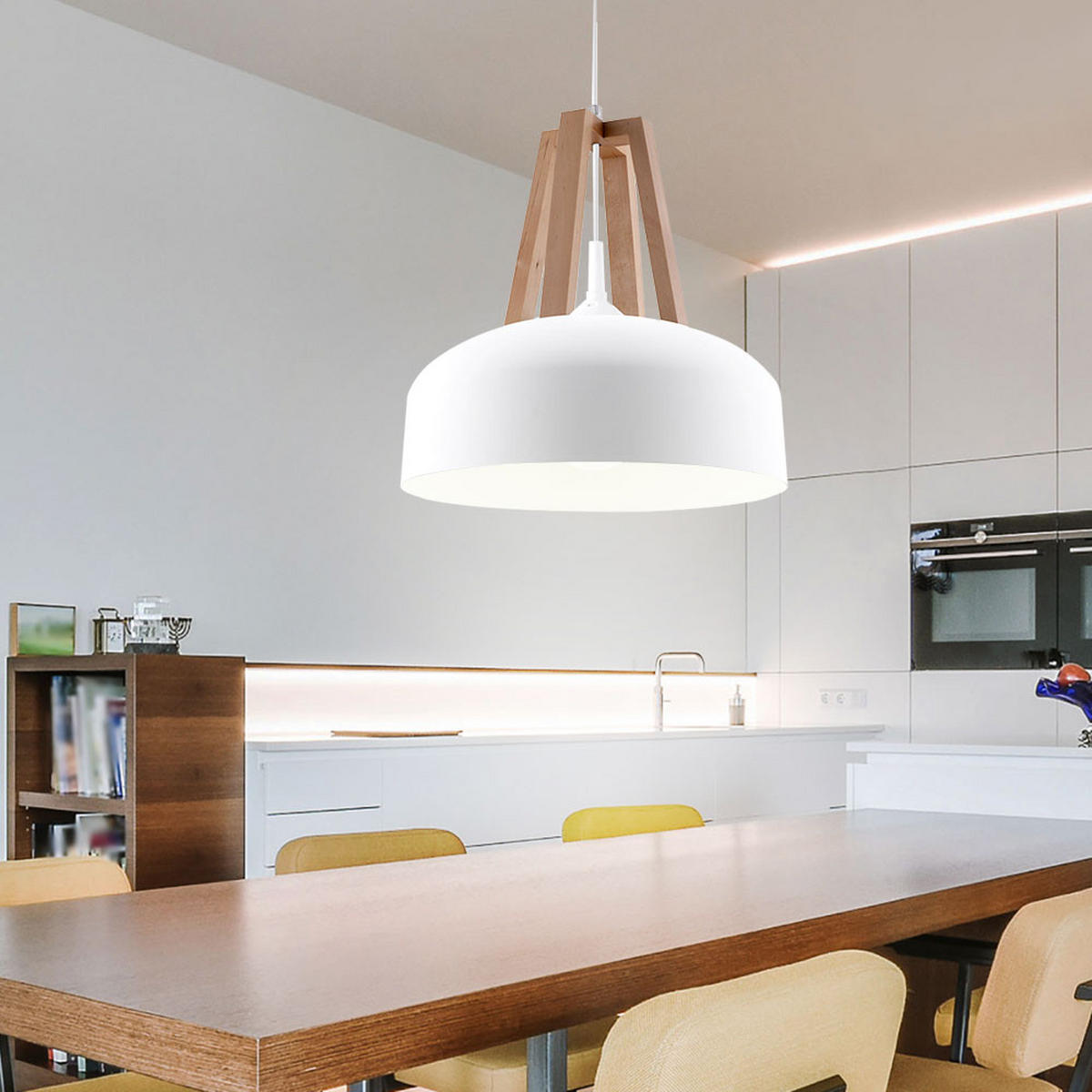 HÄNGELEUCHTE Stahl Weiß Holz Natur - Weiß, Holz (30/30/80cm)