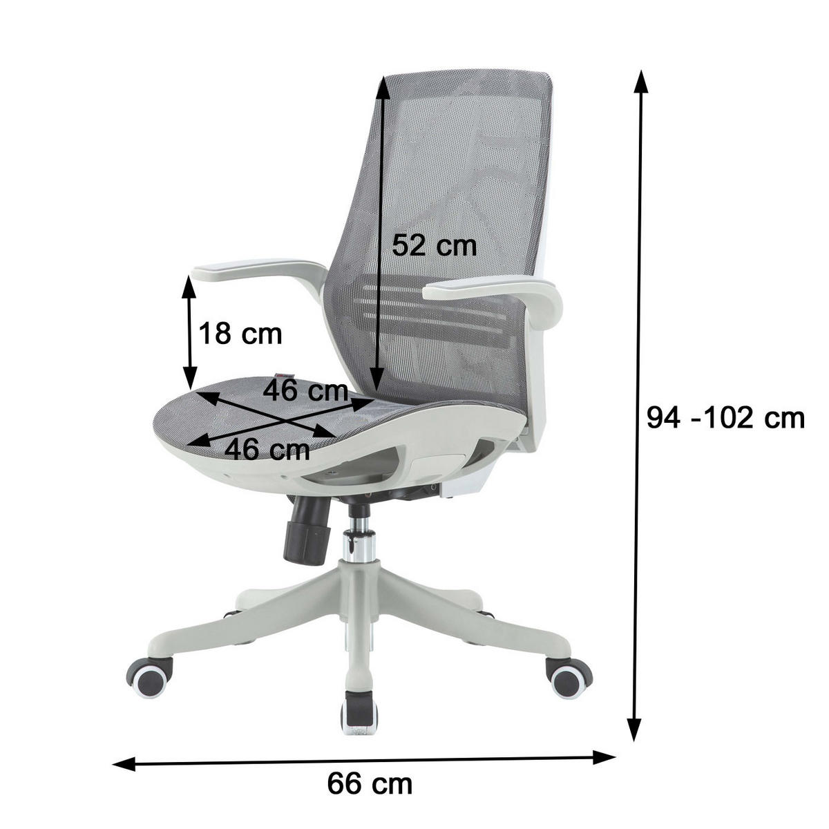 BÜROSTUHL Grau - Grau, Textil (66/102/46cm) - SIHOO