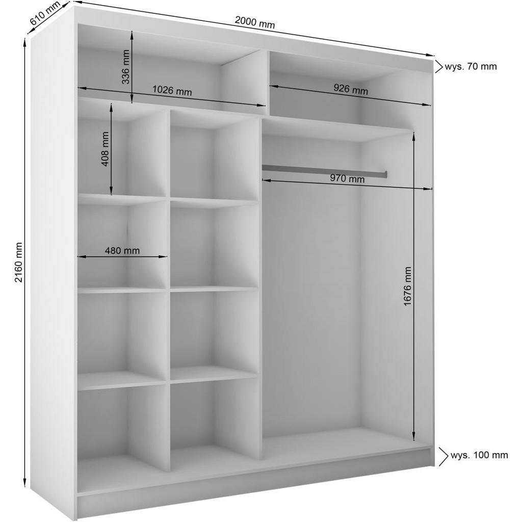 Thumbnail - Beautysofa Schwebetürenschrank, Eiche Artisan, Schwarz, Holzwerkstoff, 11 Fächer, 200x216x61 cm, Schlafzimmer, Kleidersc...