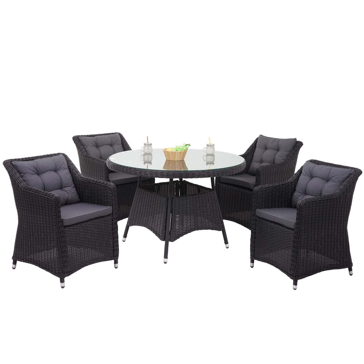 POLY-RATTAN GARNITUR Anthrazit - Anthrazit, Kunststoff - MCW