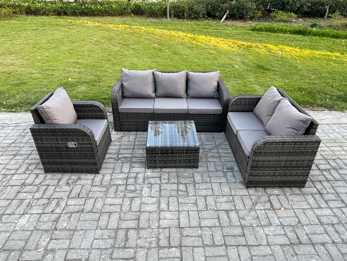 GARTENTISCHGRUPPE Polyrattan Dunkelgrau 4-teilige - Dunkelgrau/Grau, Glas/Kunststoff - Fimous