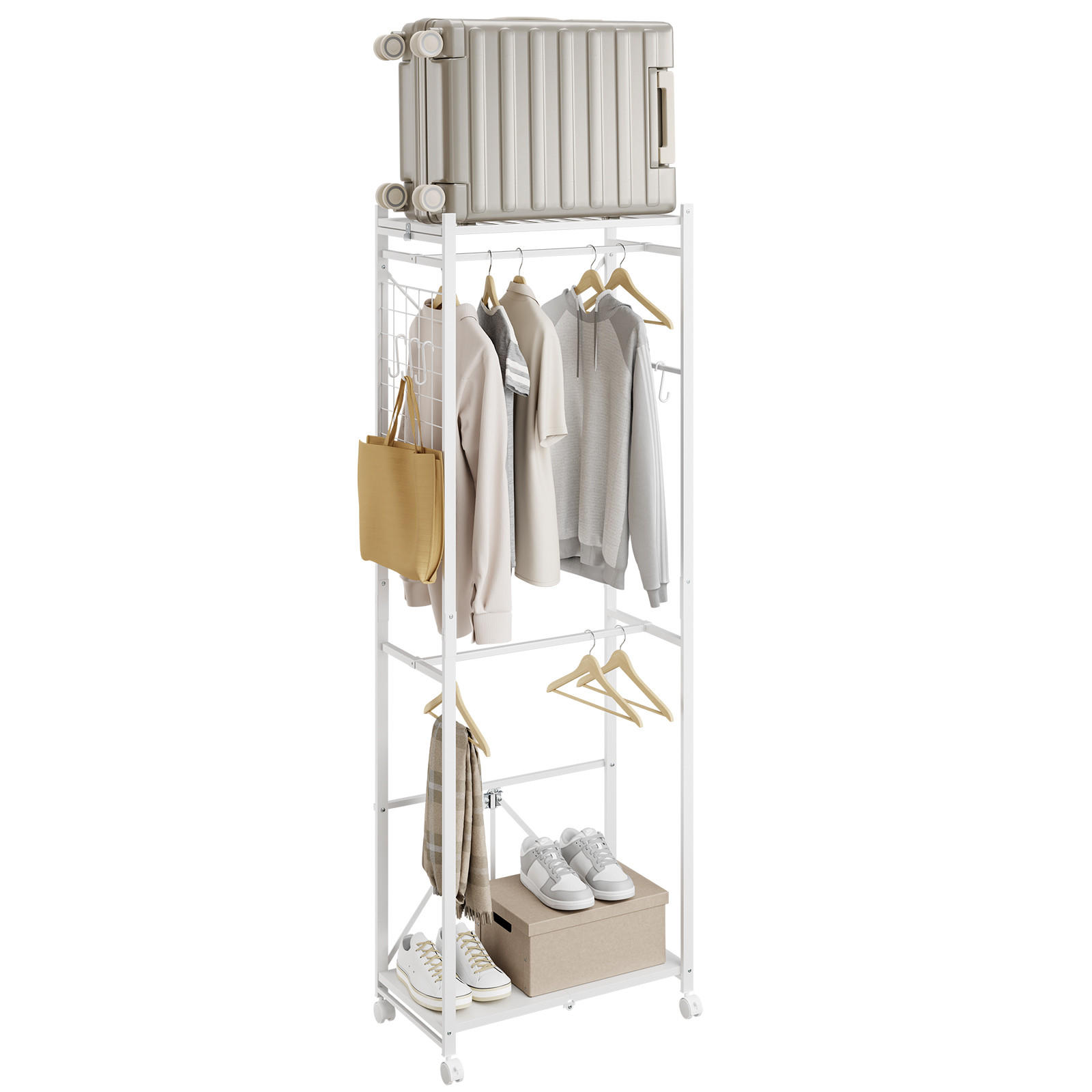 STÅENDE klädställning med hjul KLS21-W Vit 175/60/32 cm