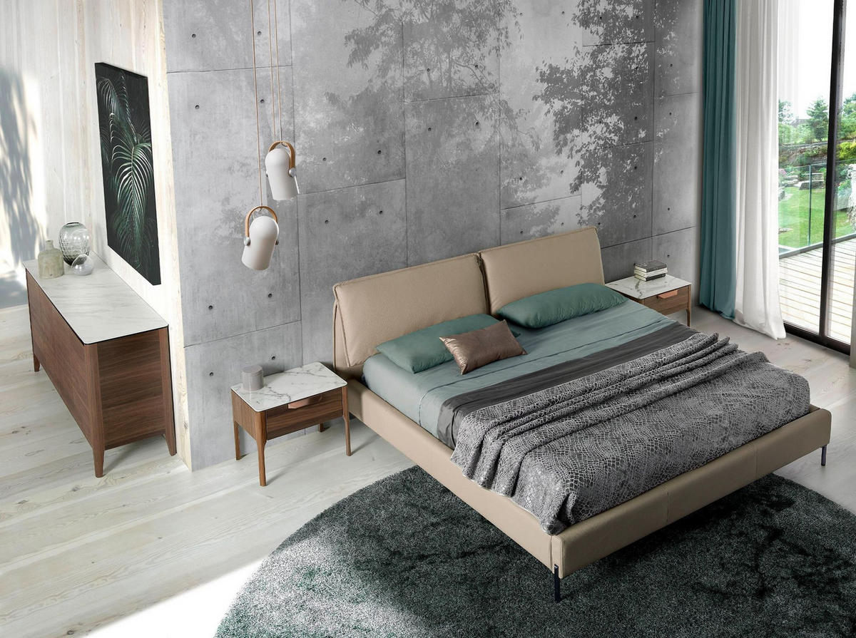 SIDEBOARD Sideboard aus Nussbaumholz mit Glasplatte in Marmorimitation 179/45/80 cm - Walnussfarben/Weiß, Holz/Stein (179/80/45cm) - ANGEL CERDA