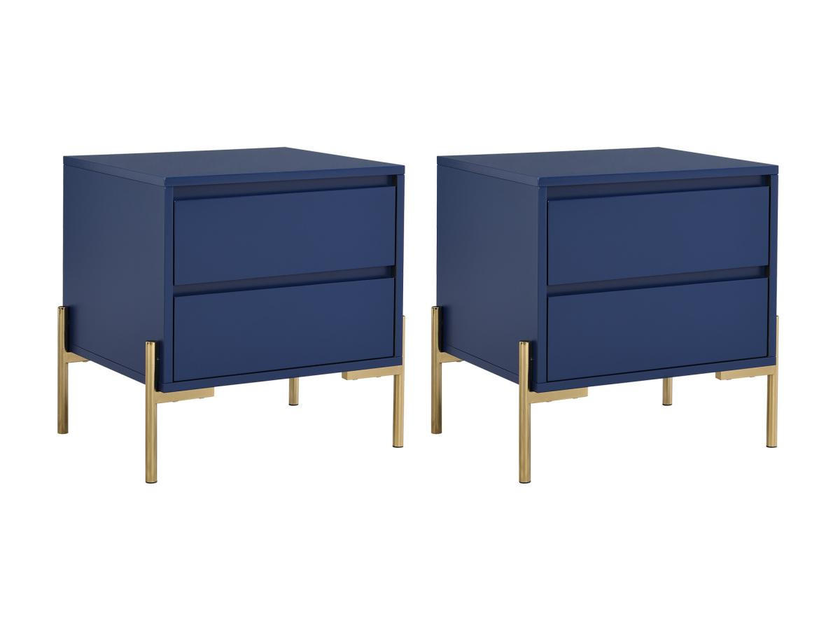 2ER-SET Nachttische mit 2 Schubladen - MDF & Metall - Blau lackiert & Goldfarben - KORASA - Blau, Holz (40/50/50cm) - Pascal Morabito