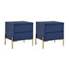 2ER-SET Nachttische mit 2 Schubladen - MDF & Metall - Blau lackiert & Goldfarben - KORASA - Blau, Holz (40/50/50cm) - Pascal Morabito
