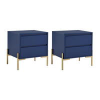 2ER-SET Nachttische mit 2 Schubladen - MDF & Metall - Blau lackiert & Goldfarben - KORASA - Blau, Holz (40/50/50cm) - Pascal Morabito