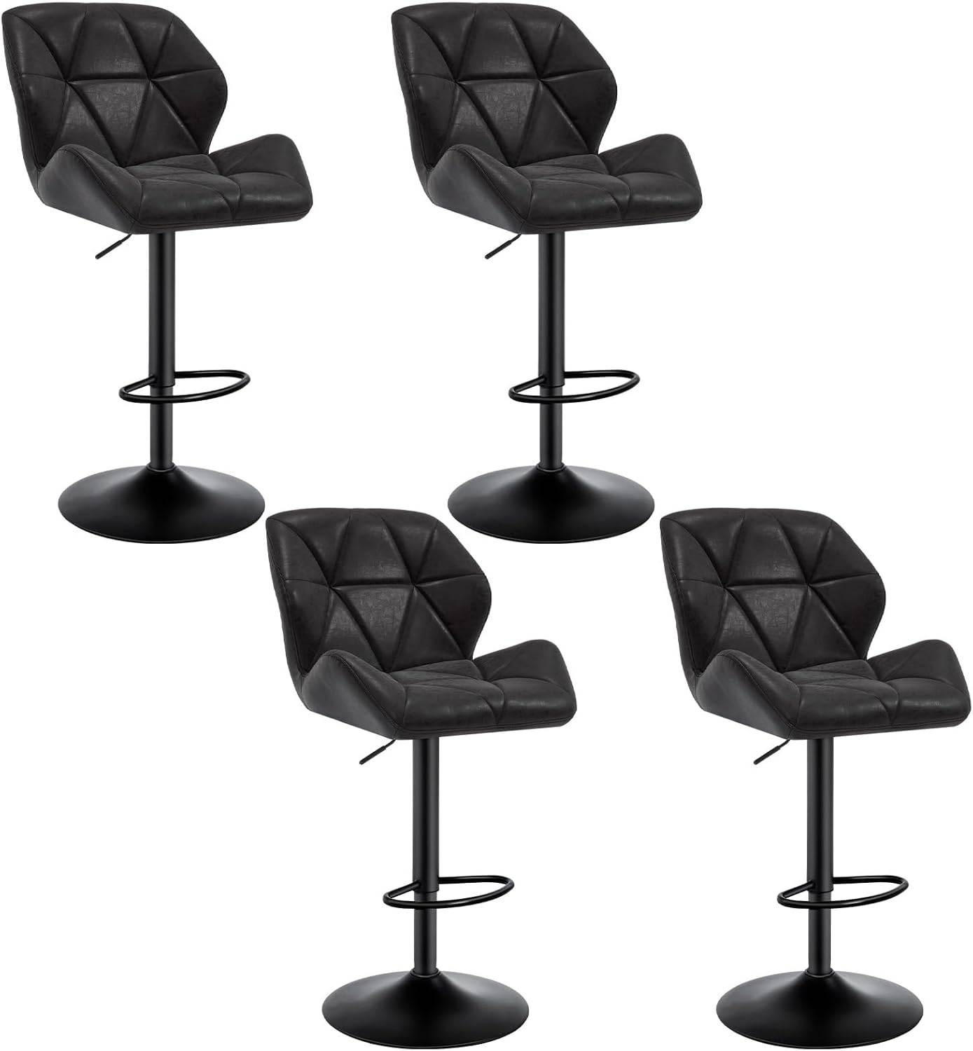 BARHOCKER 4er Set, höhenverstellbar,drehbar,Kunstleder Stahl - Schwarz, Metall (50/94/41cm) - Woltu