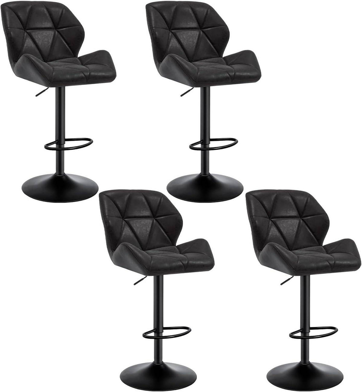 BARHOCKER 4er Set, höhenverstellbar,drehbar,Kunstleder Stahl - Schwarz, Metall (50/94/41cm) - Woltu