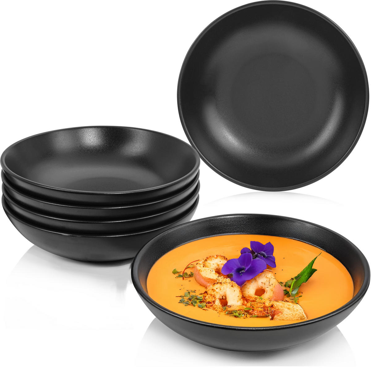 SUPPENTELLER SET MADEIRA - 6 teilig aus Steingut - Schwarz, Keramik (21cm) - Sänger