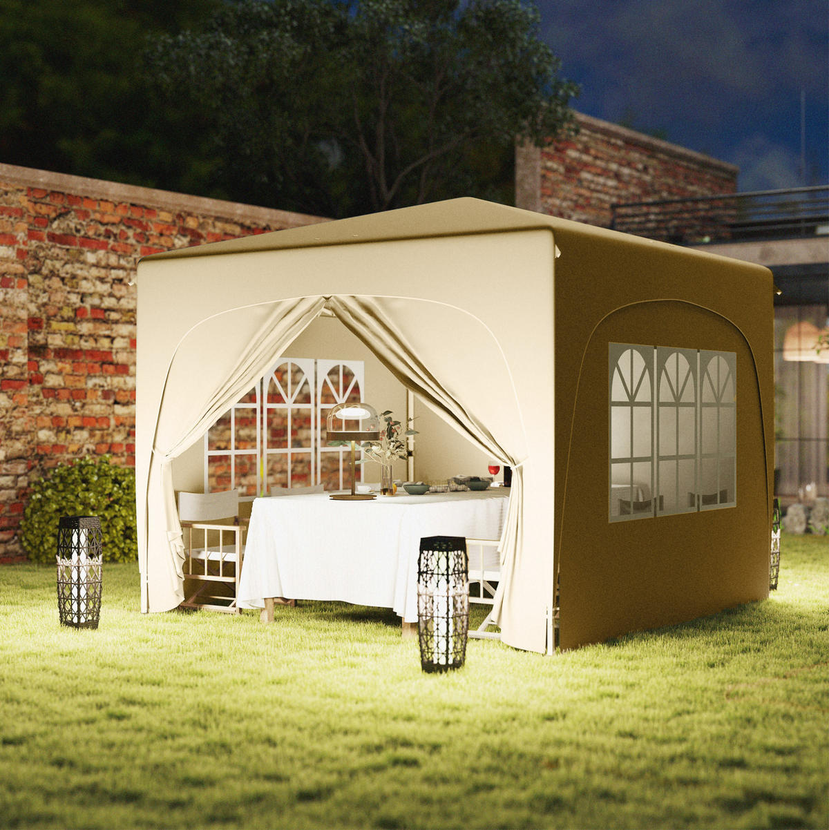FALTPAVILLON 300/300/273 cm mit 4 Seitenteilen, UV-Schutz und höhenverstellbarem Gestell, Sand - Beige, Textil (300/273/300cm) - Redom