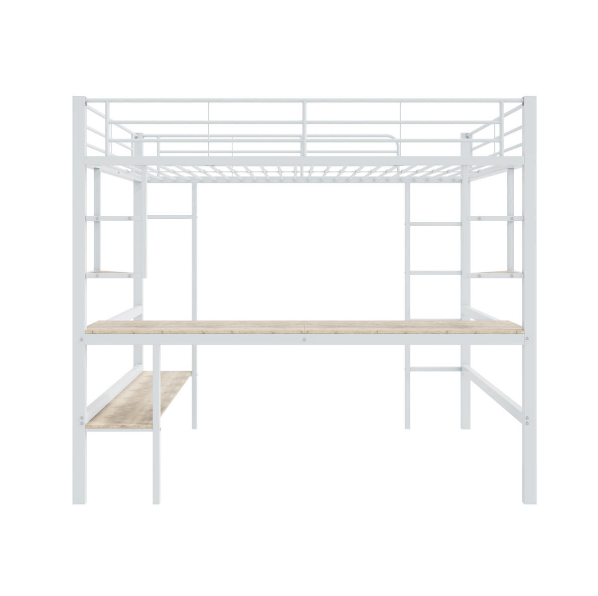 HOCHBETT aus Metall 140x200 cm Weiß mit Schreibtisch und Bücherregal - Weiß, Metall (140/200cm) - IVMEU
