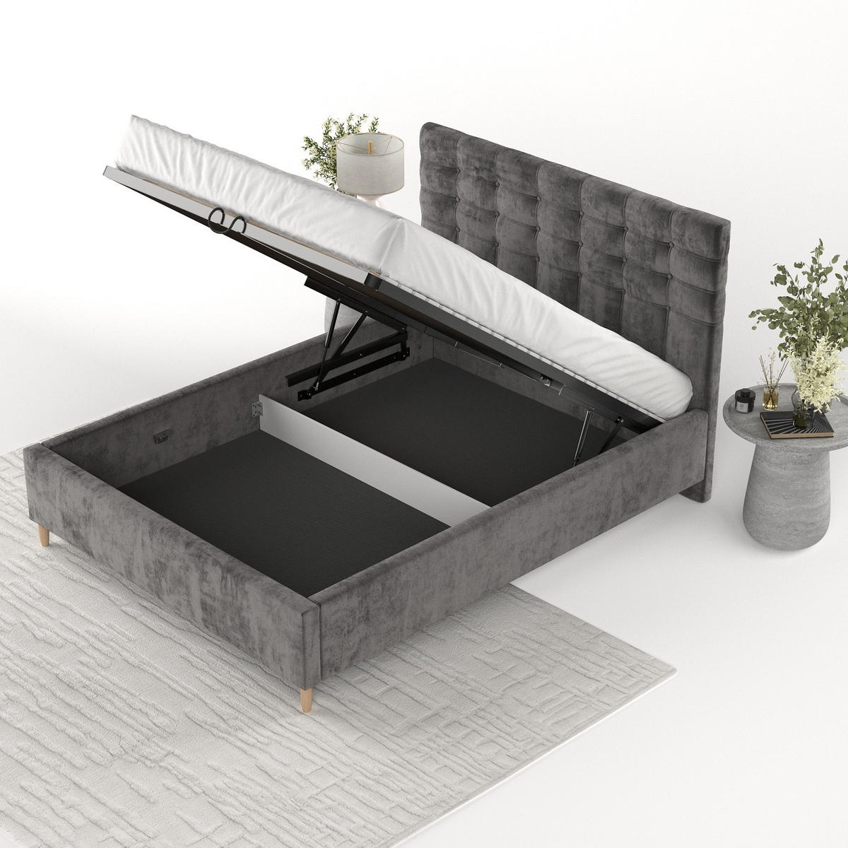 POLSTERBETT Soma 180/200 cm Anthrazit im Lotta Stoff - Anthrazit/Naturfarben, Holz/Holzwerkstoff (180/200cm) - AltaBeds