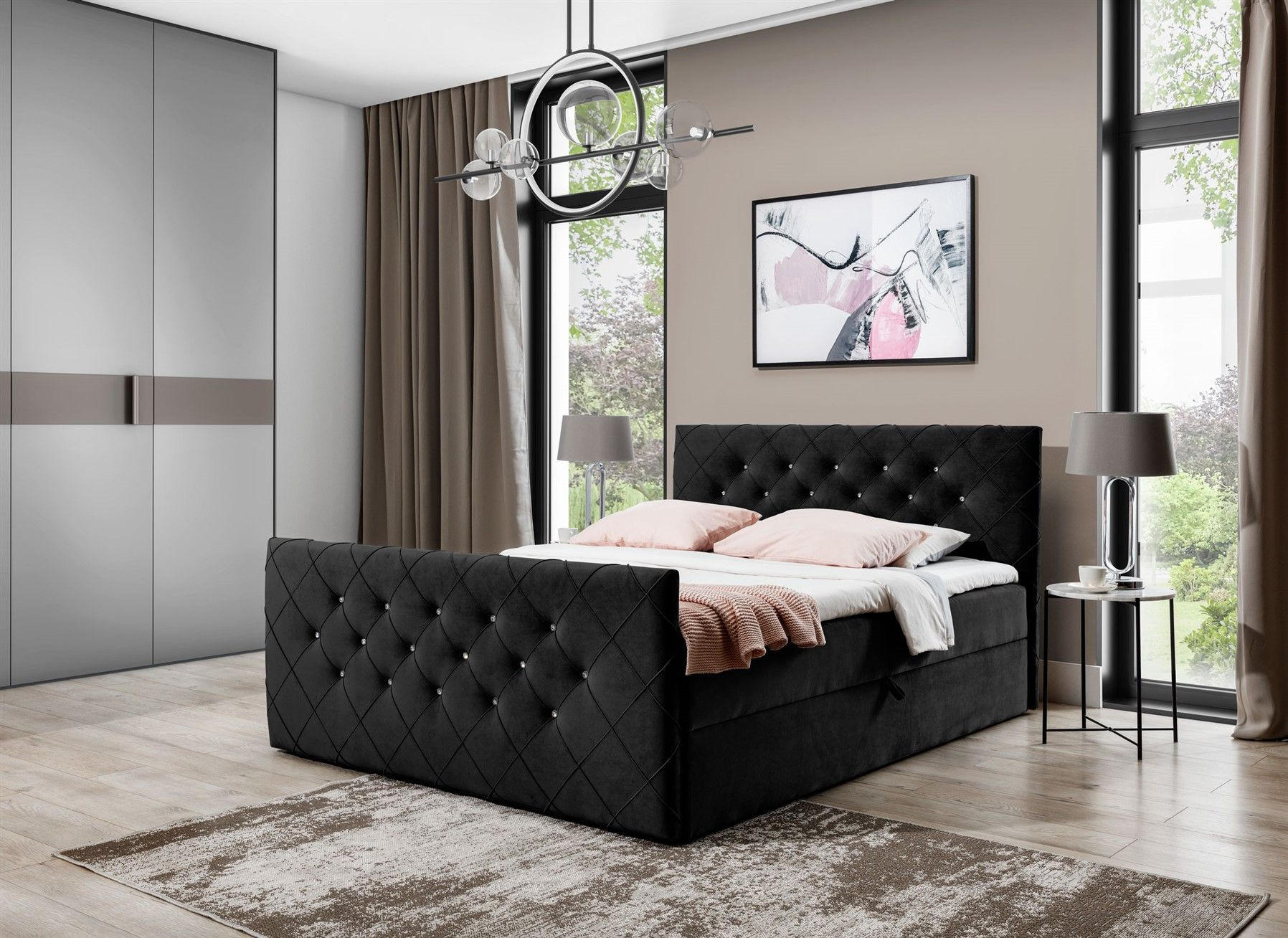 BOXBETT Eivor In überlänge - Schwarz, Holzwerkstoff/Textil (200/220cm) - Fun Möbel