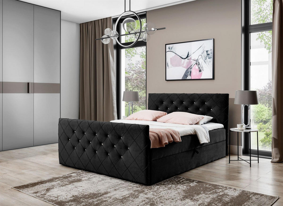 BOXBETT Eivor In Magic Velvet - Schwarz, Holzwerkstoff/Textil (200/200cm) - Fun Möbel