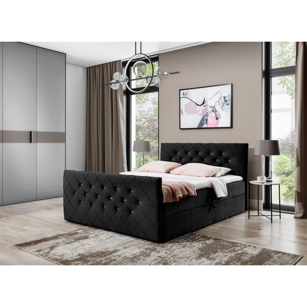 Thumbnail - Fun Möbel Boxbett, Schwarz, Textil, 180x220 cm, Schlafzimmer, Betten, Boxspringbetten