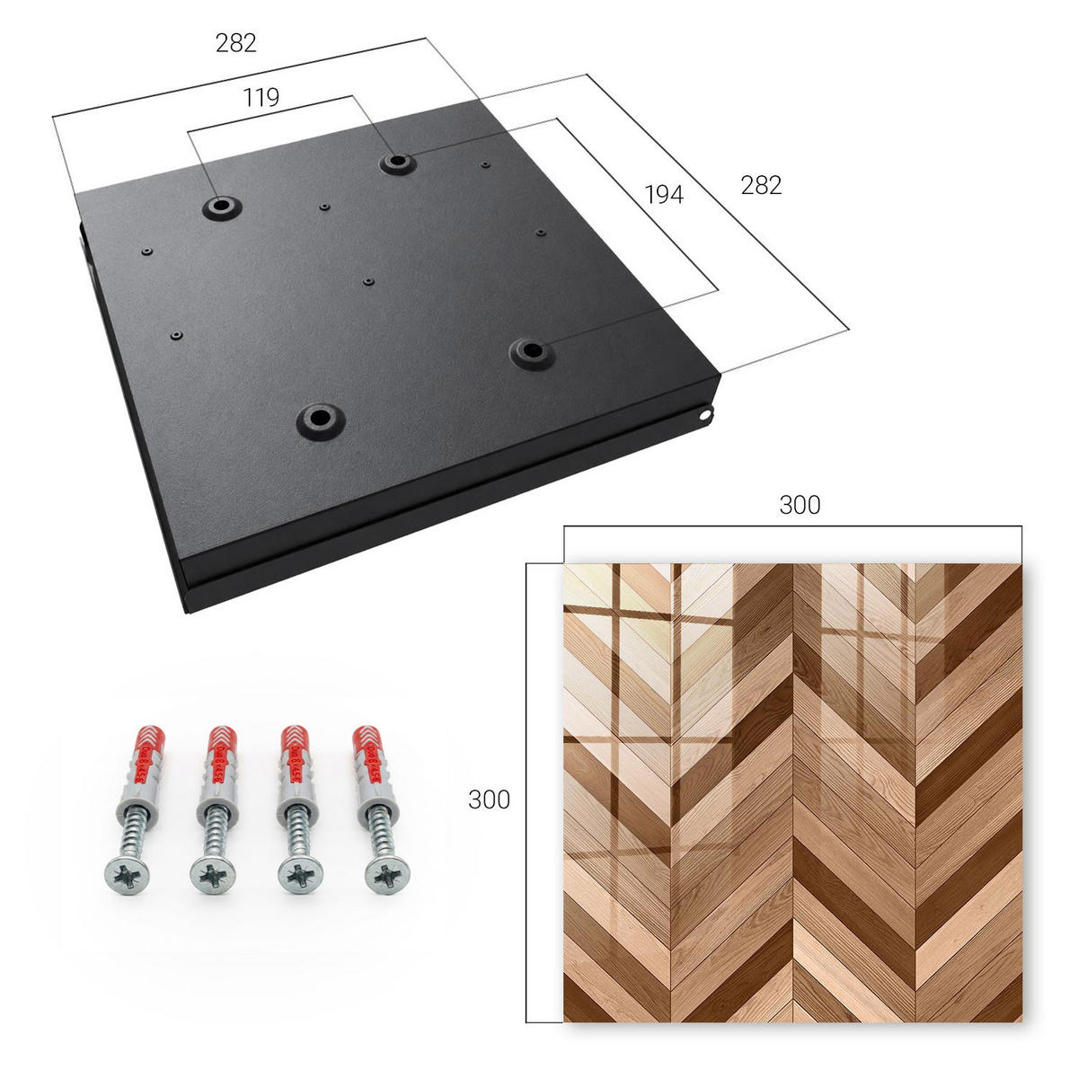 SCHLÜSSELBOX Schwarz 30x30 cm- Türöffnung nach rechts - Holz-Fischgrätmuster - Braun, Metall (30/30/5cm) - TULUP