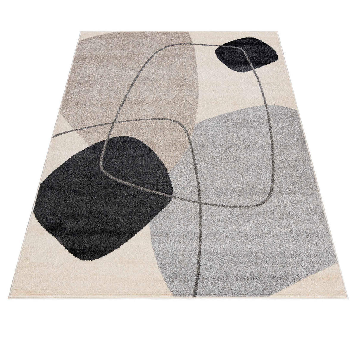 TEPPICH Beige Geometrisch In-Outdoor Pflanzlich Kurzflor Rechteckig 160 x 230 cm - Taupe/Schwarz, Textil (160/230cm) - Mazovia
