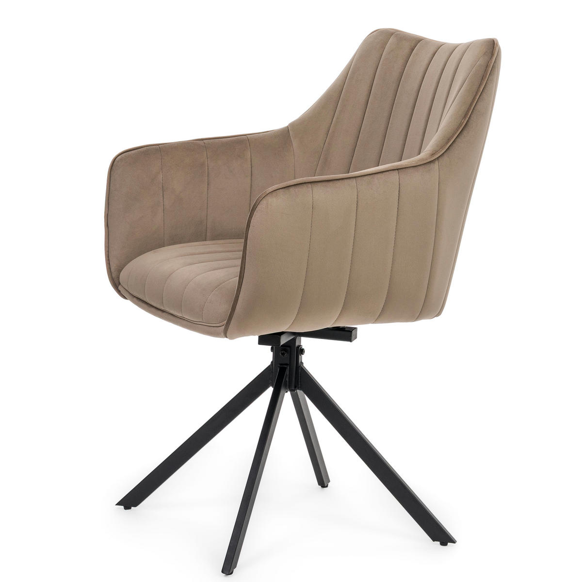 STUHL PIANO drehbar gepolsterter mit Steppung - dunkelbeige - Velour - Beige/Schwarz, Textil/Metall (59/88/61cm) - NEW HOME