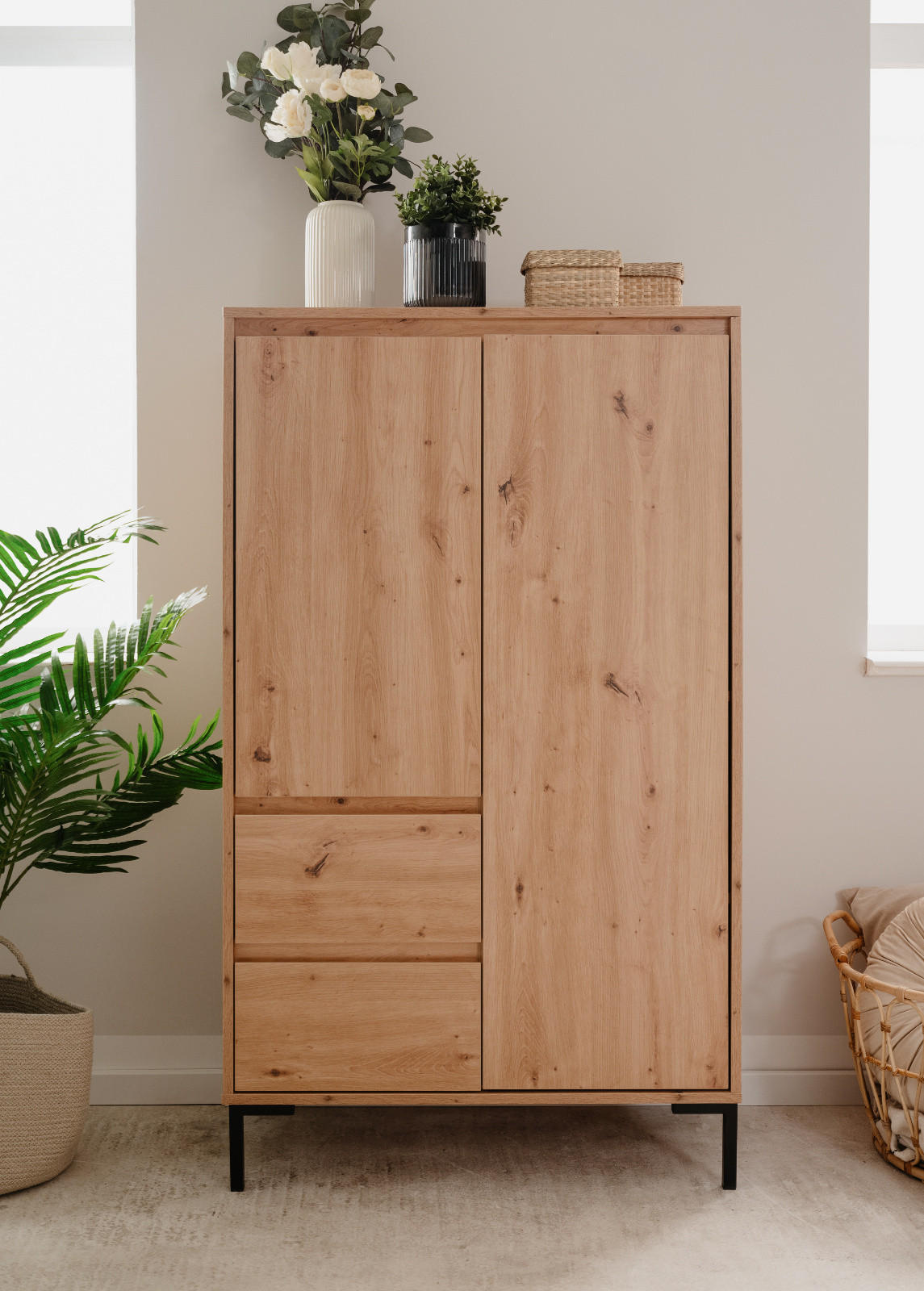 HIGHBOARD Eiche Artisan 81 cm, Anrichte mit 6 Fächern - Schwarz/Eiche Artisan, Holzwerkstoff/Metall (81/139/40cm) - Furn.Design