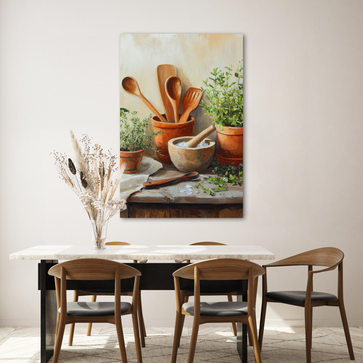 LEINWANDBILD Töpfe - Kräuter - Holz 80x120 cm - Terracotta, Textil (80/120cm) - MuchoWow