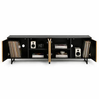 TV STOLEK přírodní barva se 4 dvířky, vakuově tvarovaný design, pro TV do 80", 180 × 40 × 50 cm - přírodní/černá, kov/sklo (180/50/40cm) - STILVORA