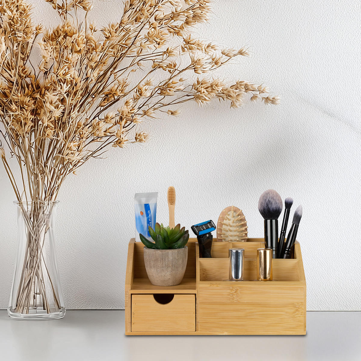 SCHREIBTISCH-ORGANIZER - Hellbraun, Holz (24.5/11/15cm) - Relaxdays