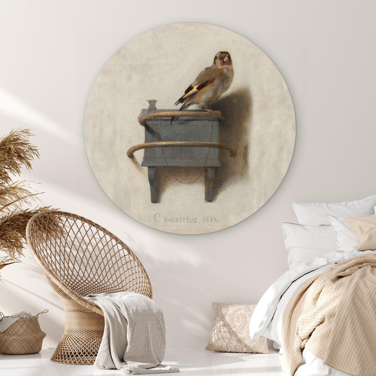 OKRUGLA ZIDNA SLIKA Češljugar 120x120 cm - siva, plastika (120/120cm) - MuchoWow