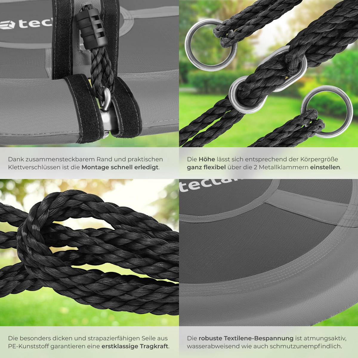 NESTSCHAUKEL Swayer,Textilene-Bespannung,grau/schwarz - Schwarz/Grau, Kunststoff (120/120cm) - tectake