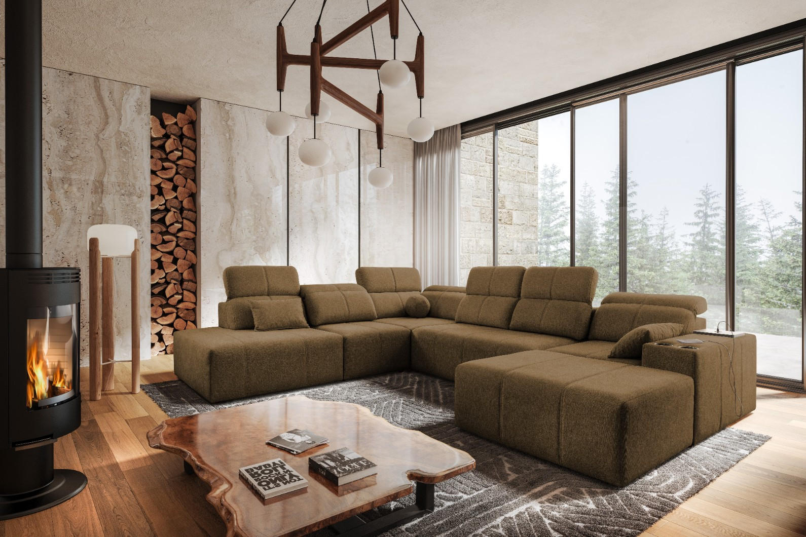 ECKSOFA Multifunktional Mindy X Stoff Verita Braun Rechts - Braun, Holz (359/300cm) - Kaiser Möbel