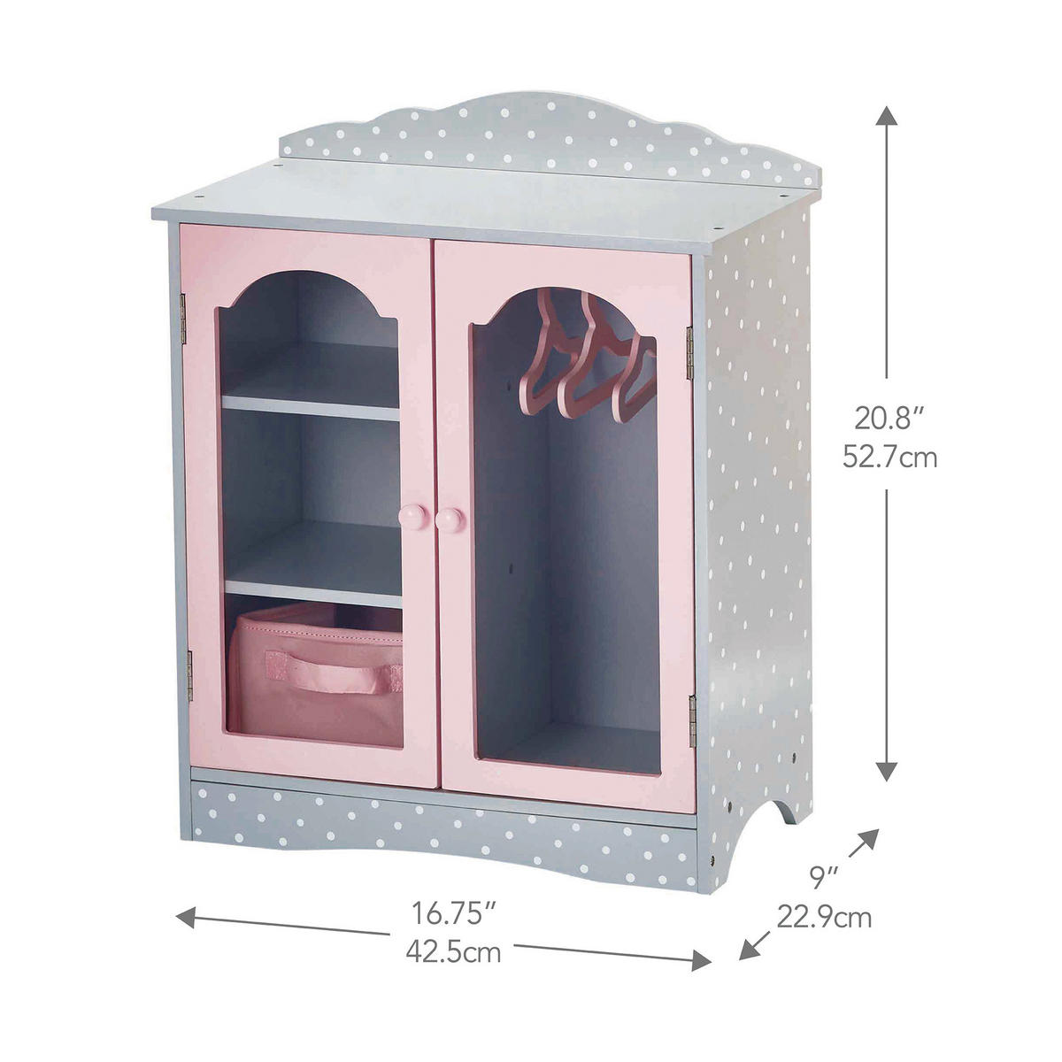 PUPPENSCHRANK Holz mit Schublade Regalen Kleider, Grau, 53cm - Grau, Holzwerkstoff (23/53/43cm) - Teamson Kids