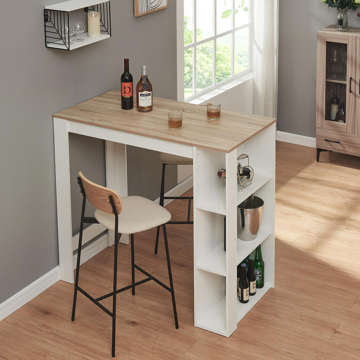 BAROVÝ STŮL Danderyd - bílá/barva dubu, kompozitní dřevo (60/120/105.5cm) - [en.casa]