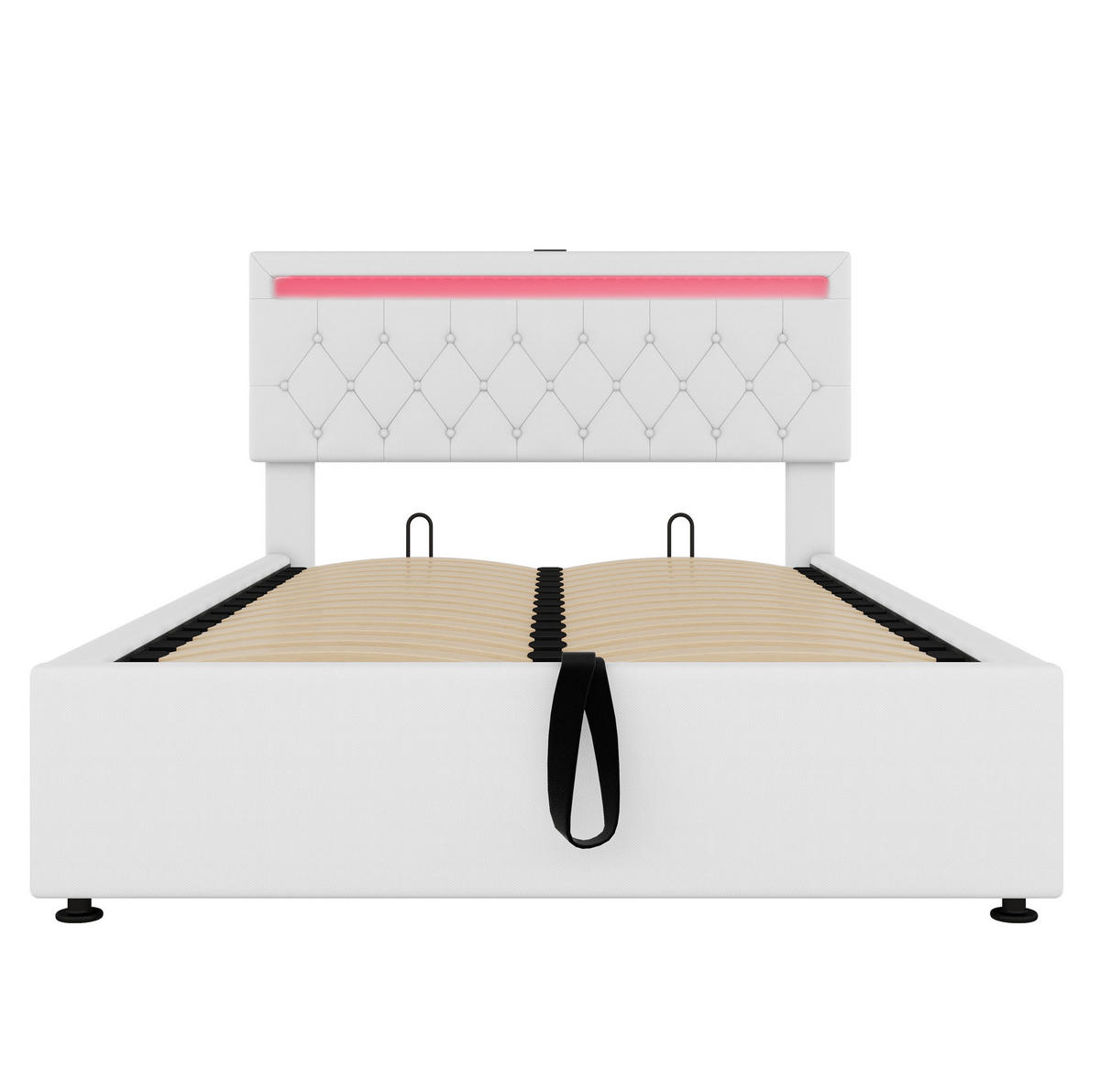 POLSTERBETT 140/200 cm Weiß mit Stauraum, LED-Beleuchtung und USB-Anschlüssen - Weiß, Textil (140/200cm) - Flora Grace