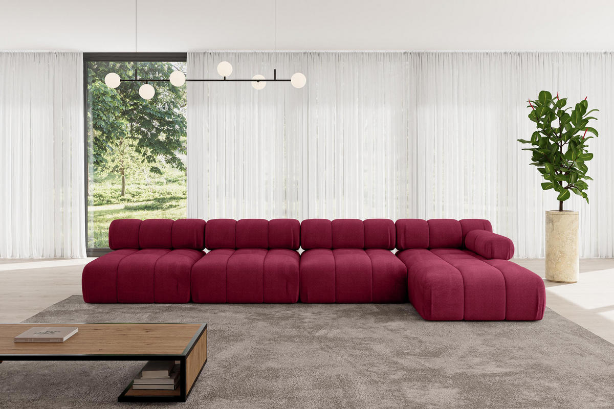 ECKSOFA modulares Sofa Razon-L3 - 380x160x70 cm Bordeauxrot Velours - Bordeaux, Holzwerkstoff/Textil (380/160cm) - ALTDECOR