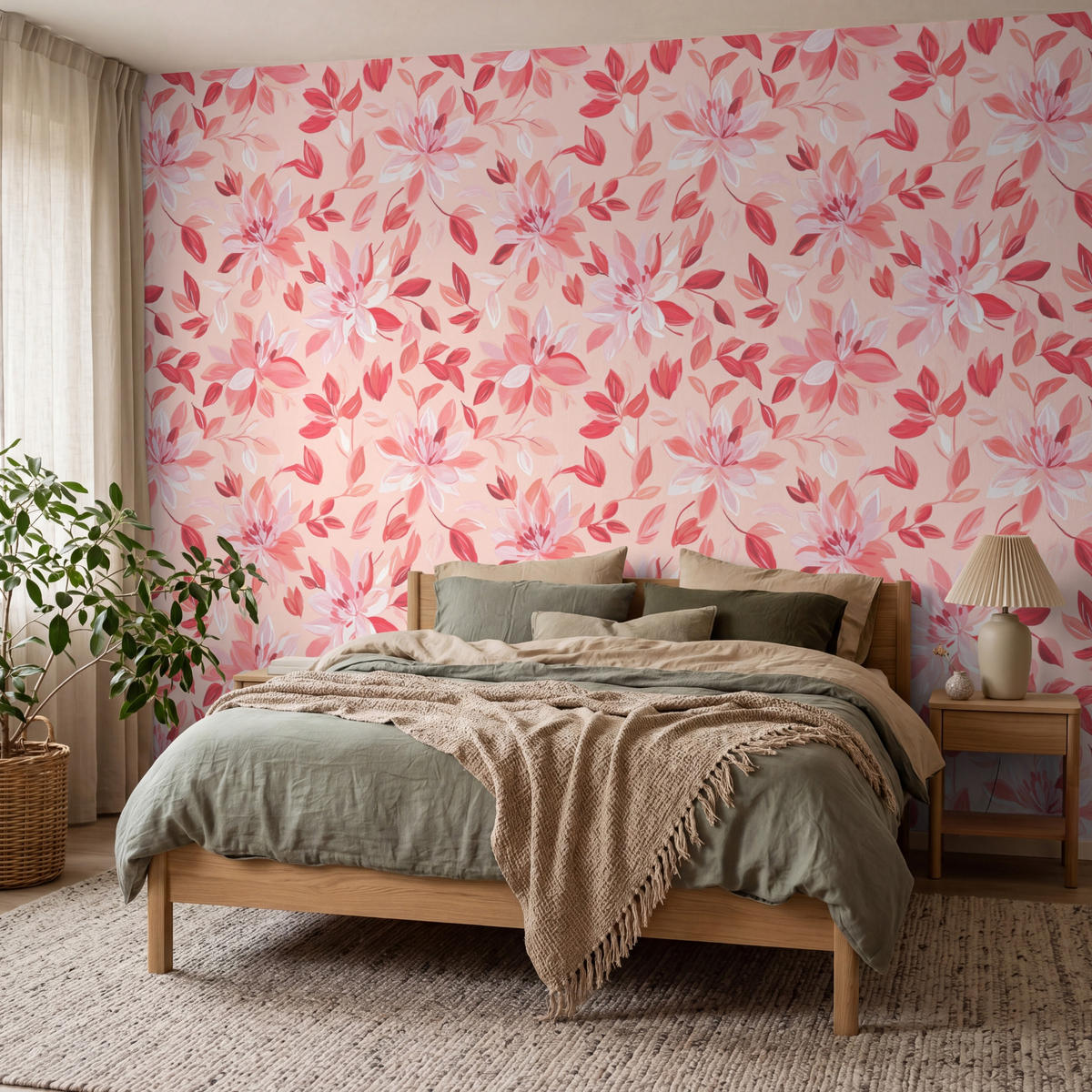 TAPETE - Botanisch - Blumen - Rot - 400x300 cm - Koralle, Papier (400/300cm) - OnlyWow