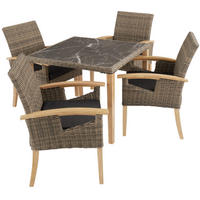 GARTENTISCH Tarent mit 4 Stühlen Rosarno, Armlehnen und Füße aus Holz, natur - Naturfarben, Kunststoff - tectake