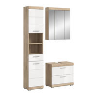 BADKOMBINATION 3tlg. Lambada Bad in Sonoma Eiche hell und weiß hochglanz B/H/T: 112x191x34 cm - Sonoma Eiche, Holz (112/191/37cm)