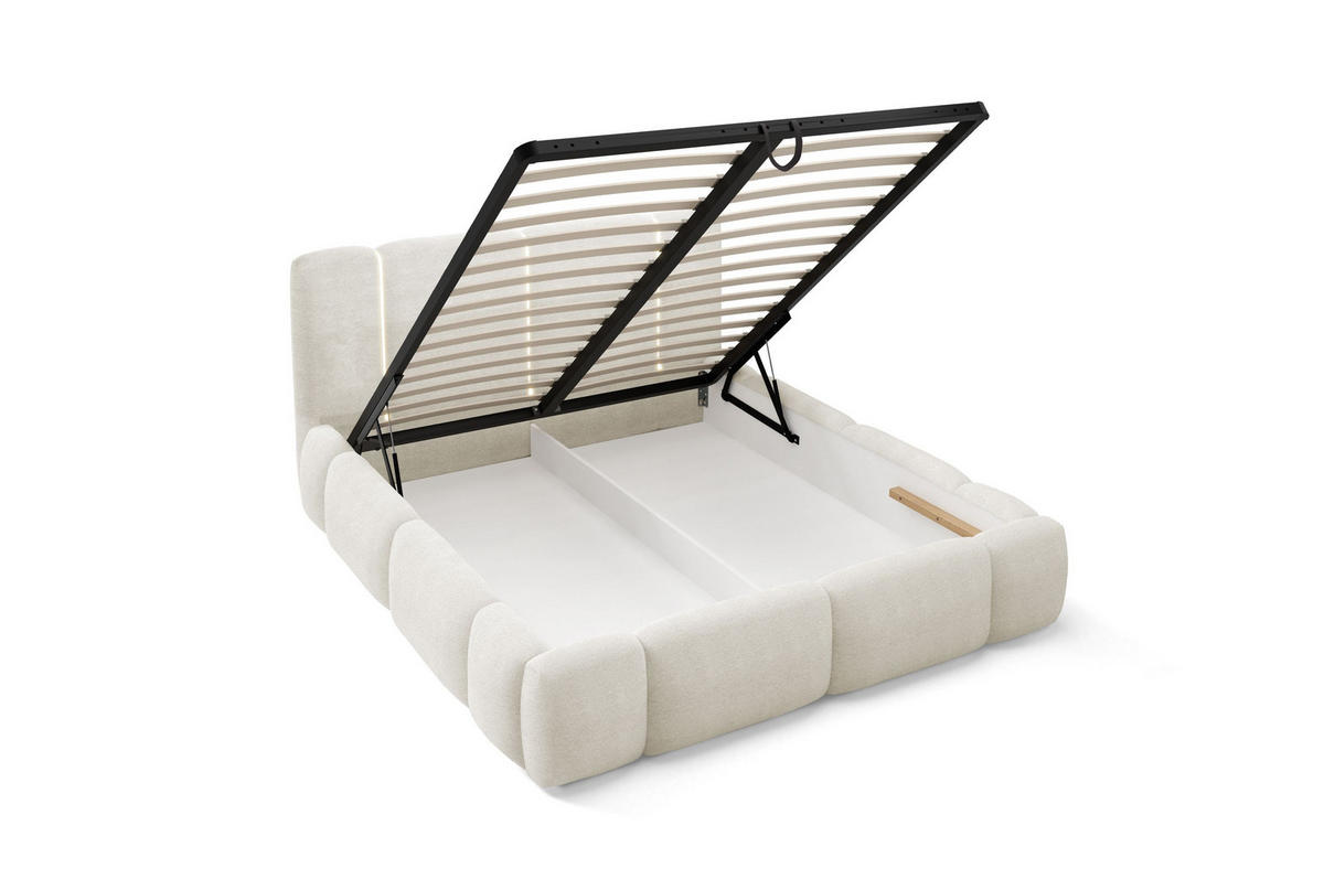 POLSTERBETT mit Stauraum und LED-Beleuchtung 140x200 cm in Creme - Creme, Metall (140/200cm) - Home Collective